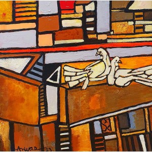 Anwar Maqsood, 24 x 24 Inch, Acrylic on Canvas, Pigeon Painting, AC-AWM-036